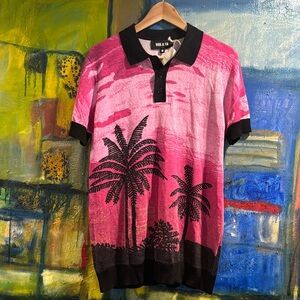 SER. O. YA Rafael polo Palm tree contrasting collar/hems -Pink Sunset men’s Med